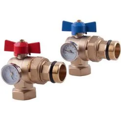 SOMATHERM Kit Vannes Coudées Rouge/bleue Laiton Brut Avec Thermomètre MF 1" (26x34)