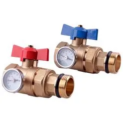 SOMATHERM Kit Vannes Droites Rouge/bleue Laiton Brut Avec Thermomètre MF 1" (26x34)