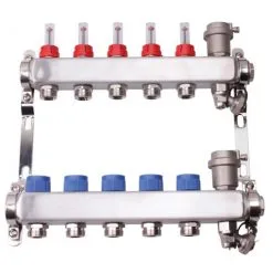 Collecteurs PCBT F 1" Avec Débitmètres 5 Départs M 3/4EK Inox - Somatherm