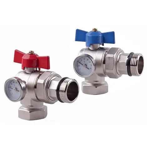 SOMATHERM Kit Vannes Coudées Rouge/bleue Laiton Chrome Avec Thermomètre MF 26X34 1 SOMATHERM Kit Vannes Coudées Rouge/bleue Laiton Chrome Avec Thermomètre MF 26X34