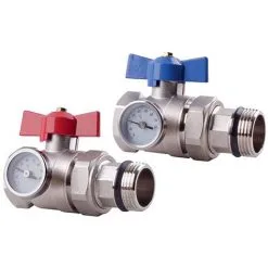 SOMATHERM Kit Vannes Droites Rouge/bleue Laiton Chrome Avec Thermomètre MF 26X34