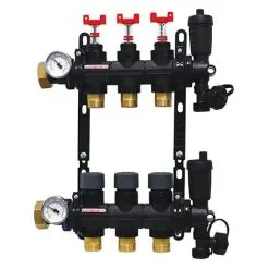 Collecteur Plancher Chauffant Composite Femelle 1" (26/34) - 3 Départs Mâle 3/4" (20/27) EK - Somatherm